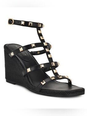 Nine West Black Studded Wedge Sandals